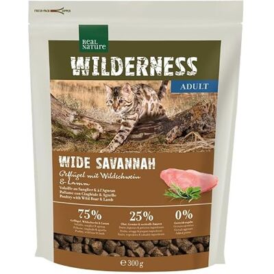 REAL NATURE Wilderness Trockenfutter Katze, Adult, Wide Savannah, Geflügel mit Wildschwein und Lamm per 6x300g REAL NATURE Wilderness Trockenfutter Katze, Adult, Wide Savannah, Geflügel mit Wildschwein und Lamm per 6x300g