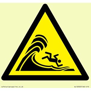 Viking W065 Warnschild "Warning: High Surf or large breaking wave", 100 x 100 mm, S10 Viking W065 Warnschild "Warning: High Surf or large breaking wave", 100 x 100 mm, S10