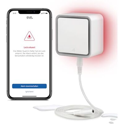 Eve Water Guard (Apple Home) Smarter Wassermelder 2m Sensorkabel (verlängerbar), 100dB, Wasseralarm auf iPhone, iPad, Apple Watch, Bluetooth, Thread Eve Water Guard (Apple Home) Smarter Wassermelder 2m Sensorkabel (verlängerbar), 100dB, Wasseralarm auf iPhone, iPad, Apple Watch, Bluetooth, Thread