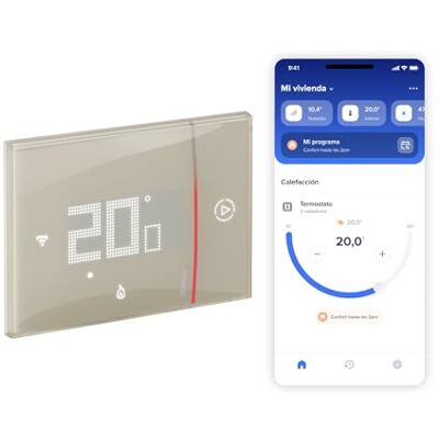 Bticino XM8002E WiFi angeschlossener Thermostat, New Smarther2 mit Netatmo, Sandfarbe, Temperaturregelung (kalt und Wärme) des Haushalts per Fernbedienung; Einbau, 2 Stränge Bticino XM8002E WiFi angeschlossener Thermostat, New Smarther2 mit Netatmo, Sandfarbe, Temperaturregelung (kalt und Wärme) des Haushalts per Fernbedienung; Einbau, 2 Stränge