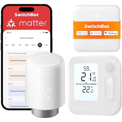 SwitchBot Heizkörperthermostat-Set mit Home Climate Panel & Hub Mini Matter Fernzugriff, Sprachsteuerung & Matter für Alexa, Apple Home, Google Home & Home Assistant; Automationen, präzise Temperatur SwitchBot Heizkörperthermostat-Set mit Home Climate Panel & Hub Mini Matter Fernzugriff, Sprachsteuerung & Matter für Alexa, Apple Home, Google Home & Home Assistant; Automationen, präzise Temperatur