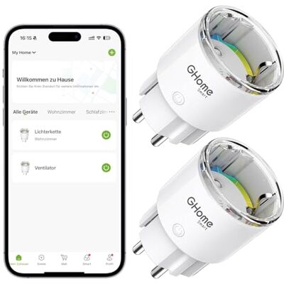 GHome Smart WLAN Steckdose, Kleinste WiFi Steckdose Zubehör Smart Plug App Fernbedienung, Stromverbrauch Messen Sprachsteuerung,Zeitplan,Funktioniert mit Alexa Google Home, 2 Packs, Nur 2,4GHz WiFi GHome Smart WLAN Steckdose, Kleinste WiFi Steckdose Zubehör Smart Plug App Fernbedienung, Stromverbrauch Messen Sprachsteuerung,Zeitplan,Funktioniert mit Alexa Google Home, 2 Packs, Nur 2,4GHz WiFi