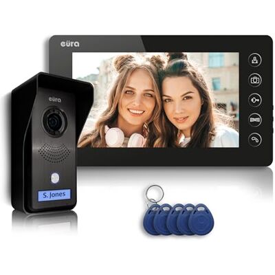 EURA VDP-76A3 Alpha Video-Türsprechanlage Gegensprechanlage 4 Draht, 7-Zoll-Farbmonitor, RFID, Bildspeicher, 2 Eingänge, Schwarz EURA VDP-76A3 Alpha Video-Türsprechanlage Gegensprechanlage 4 Draht, 7-Zoll-Farbmonitor, RFID, Bildspeicher, 2 Eingänge, Schwarz