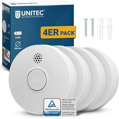 Unitec Rauchwarnmelder TÜV geprüft, Rauchmelder, DIN EN 14604 Zertifiziert, Batterielebensdauer 1 Jahr, Alarm 85 dB, akustische und optische Anzeige, manuelle und automatische Prüffunktion, 4er Pack Unitec Rauchwarnmelder TÜV geprüft, Rauchmelder, DIN EN 14604 Zertifiziert, Batterielebensdauer 1 Jahr, Alarm 85 dB, akustische und optische Anzeige, manuelle und automatische Prüffunktion, 4er Pack