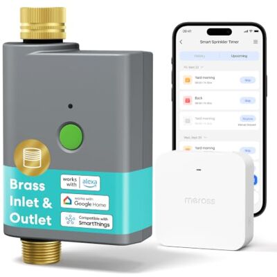 meross Bewässerungscomputer WLAN mit Smart Hub, Bewässerungstimer Garten, App- und Sprachsteuerung, Regenpause, Wasserverbrauchsanzeige, Messinganschlüsse, IP65, Alexa, Google & Apple Home, Grau meross Bewässerungscomputer WLAN mit Smart Hub, Bewässerungstimer Garten, App- und Sprachsteuerung, Regenpause, Wasserverbrauchsanzeige, Messinganschlüsse, IP65, Alexa, Google & Apple Home, Grau