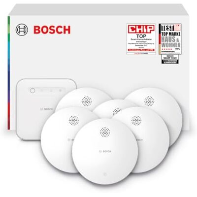 Bosch Smart Home Starterset Controller II + 6 x Rauchwarnmelder II smarter Rauchmelder mit Sirene & App-Alarm, vernetzter Brandschutz im ganzen Zuhause, Apple Home kompatibel, einfache Montage Bosch Smart Home Starterset Controller II + 6 x Rauchwarnmelder II smarter Rauchmelder mit Sirene & App-Alarm, vernetzter Brandschutz im ganzen Zuhause, Apple Home kompatibel, einfache Montage