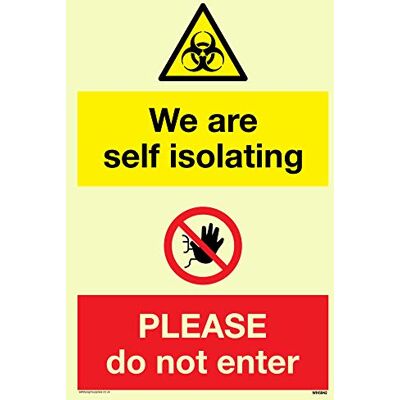 Viking Schild mit Aufschrift „We are self isolating Please do not enter“, Kunststoff, halbstarr, nachleuchtend Viking Schild mit Aufschrift „We are self isolating Please do not enter“, Kunststoff, halbstarr, nachleuchtend