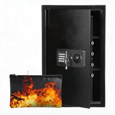 GARVEETECH Digitaler Tresor aus Stahl – Zahlencode & Schlüssel – Feuer- und wasserdichte Dokumententasche – Alarm, LED, verstellbares Fach – Wand-/Bodenmontage – Für Bargeld, Schmuck & Dokumente – GARVEETECH Digitaler Tresor aus Stahl – Zahlencode & Schlüssel – Feuer- und wasserdichte Dokumententasche – Alarm, LED, verstellbares Fach – Wand-/Bodenmontage – Für Bargeld, Schmuck & Dokumente –