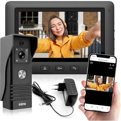EURA VDP-45A3-TY Alpha+ TUYA Video-Türsprechanlage Gegensprechanlage WiFi, 4 Draht, 7-Zoll-Farbmonitor, Schwarz EURA VDP-45A3-TY Alpha+ TUYA Video-Türsprechanlage Gegensprechanlage WiFi, 4 Draht, 7-Zoll-Farbmonitor, Schwarz