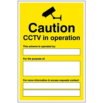 Caledonia Signs Warnschild mit Aufschrift "Caution CCTV in Operation", mit Platz für Details Caledonia Signs Warnschild mit Aufschrift "Caution CCTV in Operation", mit Platz für Details