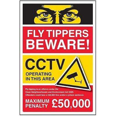 VSafety V Safety Fly Tippers Beware! CCTV Operating In This Area/Fly Tipping Is An Offence Sicherheitsschild aus Aluminiumverbundstoff, 200 x 300 mm, 3 mm VSafety V Safety Fly Tippers Beware! CCTV Operating In This Area/Fly Tipping Is An Offence Sicherheitsschild aus Aluminiumverbundstoff, 200 x 300 mm, 3 mm