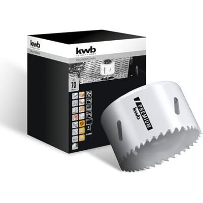 kwb HSS Bi-Metall-Lochsäge Ø 70 mm, 8% kobaltlegiert mit progressiver Vario-Zahnung und hoher Präzision für den vielseitigen Einsatz kwb HSS Bi-Metall-Lochsäge Ø 70 mm, 8% kobaltlegiert mit progressiver Vario-Zahnung und hoher Präzision für den vielseitigen Einsatz