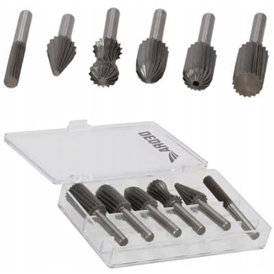 Dedra Hartmetall Frässtifte-Set mit 6 HSS-Schaftfräsern für Aluminium, Nichteisenmetalle, Kunststoff und Holz, Schaftdurchmesser 6 mm, geeignet für Geradschleifer Dedra Hartmetall Frässtifte-Set mit 6 HSS-Schaftfräsern für Aluminium, Nichteisenmetalle, Kunststoff und Holz, Schaftdurchmesser 6 mm, geeignet für Geradschleifer