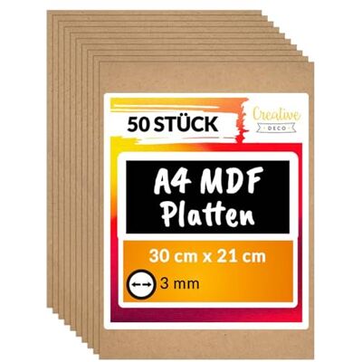 Creative 50 x A4 MDF Platten 300 x 210 x 3 mm Dünne Holz-platten Perfekt für Laser, CNC Router, Modellierung, Durchbrochenes, Laubsäge Creative 50 x A4 MDF Platten 300 x 210 x 3 mm Dünne Holz-platten Perfekt für Laser, CNC Router, Modellierung, Durchbrochenes, Laubsäge