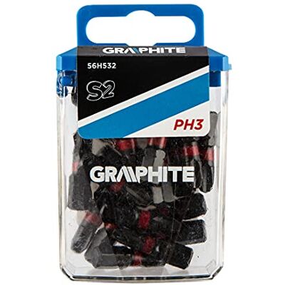 GRAPHITE Schlagbits PH3 x 25 mm, 20 Stück, 1/4“ Sechskant-Aufnahme, S2-Stahl, in Kunststoffbox GRAPHITE Schlagbits PH3 x 25 mm, 20 Stück, 1/4“ Sechskant-Aufnahme, S2-Stahl, in Kunststoffbox