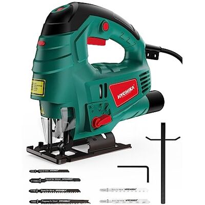 HYCHIKA BETTER TOOLS FOR BETTER LIFE HYCHIKA Stichsäge, 800W Max Holz Schnitttiefe 110mm, 800-3000SPM Elektrische Stichsäge mit Laser, 7 Variable Geschwindigkeiten und 0-3 Orbital Position, 6 Blätter, Fasenschneiden: -45 °bis 45 HYCHIKA BETTER TOOLS FOR BETTER LIFE HYCHIKA Stichsäge, 800W Max Holz Schnitttiefe 110mm, 800-3000SPM Elektrische Stichsäge mit Laser, 7 Variable Geschwindigkeiten und 0-3 Orbital Position, 6 Blätter, Fasenschneiden: -45 °bis 45
