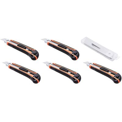 Amazon Hochleistungs-Universalmesser, Holz mit einziehbarem ergonomischem Griff, 5er-Pack, Feststellklinge mehreren Positionen und 10 austauschbaren scharfen Klingen im Behälter, Orange/Schwarz Amazon Hochleistungs-Universalmesser, Holz mit einziehbarem ergonomischem Griff, 5er-Pack, Feststellklinge mehreren Positionen und 10 austauschbaren scharfen Klingen im Behälter, Orange/Schwarz