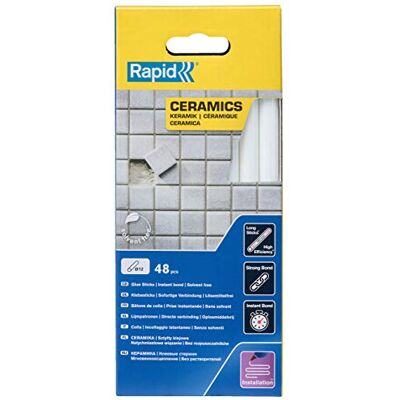 Rapid Heißklebesticks 12 mm, Spezialkleber für Keramik, 48 Stück Für Keramik & Fließen; für 11-12 mm Klebepistolen; 190 mm Lang; 48 Stück; Anwendungstemp. 170-190°C; 30 sek. Abbindezeit Rapid Heißklebesticks 12 mm, Spezialkleber für Keramik, 48 Stück Für Keramik & Fließen; für 11-12 mm Klebepistolen; 190 mm Lang; 48 Stück; Anwendungstemp. 170-190°C; 30 sek. Abbindezeit