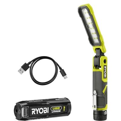 Ryobi 4 V USB-LITHIUM Akku-Stableuchte RLI4-120G, klappbar, 650 Lumen, inkl. 1 x 4 V 2,0 Ah Lithium Akku und Ladegerät Ryobi 4 V USB-LITHIUM Akku-Stableuchte RLI4-120G, klappbar, 650 Lumen, inkl. 1 x 4 V 2,0 Ah Lithium Akku und Ladegerät