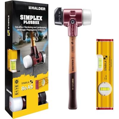 HALDER -Plusbox Galabau, SIMPLEX-Schonhammer D60, Gummikomposition mit Standfuß/Superplastik plus STABILA Wasserwaage 3027s024 HALDER -Plusbox Galabau, SIMPLEX-Schonhammer D60, Gummikomposition mit Standfuß/Superplastik plus STABILA Wasserwaage 3027s024