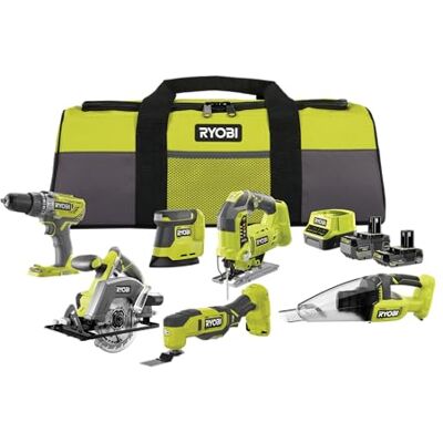 Ryobi 18 V ONE+ 10-tlg, Akku-Combo-Kit mit Schlagbohrschrauber, Stichsäge & mehr, inkl, Akkus, Ladegerät & Werkzeugtasche, Maschinenset für Heimwerker Ryobi 18 V ONE+ 10-tlg, Akku-Combo-Kit mit Schlagbohrschrauber, Stichsäge & mehr, inkl, Akkus, Ladegerät & Werkzeugtasche, Maschinenset für Heimwerker