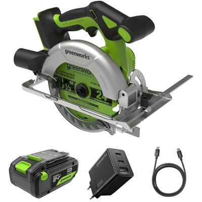 Greenworks 24V Bürstenlose 165mm Akku-Kreissäge, 5.000 U/min, 20mm Sägeblatt, Einstellbare Schnitttiefe 45°/90°, LED-Licht, Mit Batterie und Ladegerät CRG404 Greenworks 24V Bürstenlose 165mm Akku-Kreissäge, 5.000 U/min, 20mm Sägeblatt, Einstellbare Schnitttiefe 45°/90°, LED-Licht, Mit Batterie und Ladegerät CRG404
