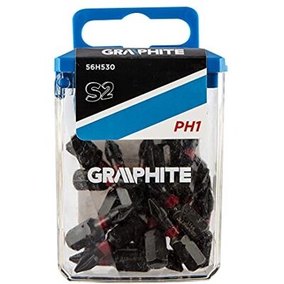 GRAPHITE Schlagbits PH1 x 25 mm, 20 Stück, 1/4“ Sechskant-Aufnahme, S2-Stahl, in Kunststoffbox GRAPHITE Schlagbits PH1 x 25 mm, 20 Stück, 1/4“ Sechskant-Aufnahme, S2-Stahl, in Kunststoffbox