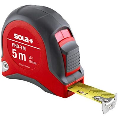 Sola PRO-TM Bandmaß 5m / 19mm robustes Profi-Rollbandmaß mit Gürtelclip Stahlband, gelb lackiert mit mm Skala Genauigkeitsklasse I Rollmeter mit beweglichem Endhaken Länge 5m/19mm Sola PRO-TM Bandmaß 5m / 19mm robustes Profi-Rollbandmaß mit Gürtelclip Stahlband, gelb lackiert mit mm Skala Genauigkeitsklasse I Rollmeter mit beweglichem Endhaken Länge 5m/19mm