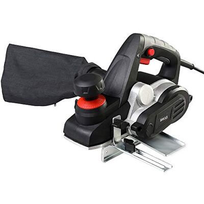BAKAJI Elektrischer Hobelhobel, Leistung 900 W, Holzhobel, Geschwindigkeit: 16500 U/min, Schnittbreite: 82 mm, einstellbare Tiefe: 0 – 3 mm, mit integriertem Staubsauger, Beutel + Parallelführung. BAKAJI Elektrischer Hobelhobel, Leistung 900 W, Holzhobel, Geschwindigkeit: 16500 U/min, Schnittbreite: 82 mm, einstellbare Tiefe: 0 – 3 mm, mit integriertem Staubsauger, Beutel + Parallelführung.