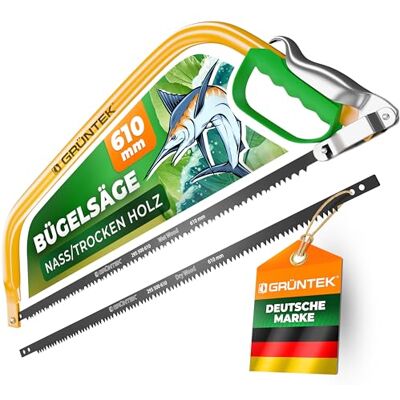 GRÜNTEK Bügelsäge MARLIN inkl 610 mm Sägeblatt; Bogensäge für frische Äste und nassen Holz; Comfort-Handsäge Gartensäge; ideal für Garten und Forstarbeiten; Preis-Leistungs-Sieger GRÜNTEK Bügelsäge MARLIN inkl 610 mm Sägeblatt; Bogensäge für frische Äste und nassen Holz; Comfort-Handsäge Gartensäge; ideal für Garten und Forstarbeiten; Preis-Leistungs-Sieger