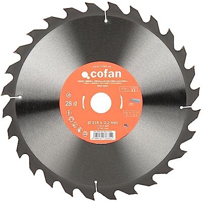 Cofan Kreissägeblatt Holz-Trennscheibe 28 Zähne Für alle Holzarten geeignet Ideal für Tischkreissägen Maße: 315 x 30 mm Scheibenstärke: 3,2 mm Cofan Kreissägeblatt Holz-Trennscheibe 28 Zähne Für alle Holzarten geeignet Ideal für Tischkreissägen Maße: 315 x 30 mm Scheibenstärke: 3,2 mm