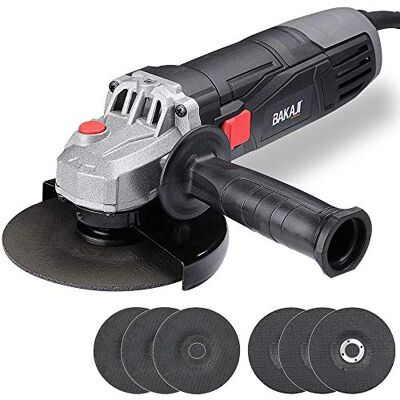 BAKAJI Winkelschleifer Leistung 750 W Geschwindigkeit 2000 rpm Scheibe 25 mm Flex Quirl mit vibrationsfreiem Griff und 6 Scheiben 3 Schneid- und 3 Schleifscheiben, kompaktes und leichtes Design BAKAJI Winkelschleifer Leistung 750 W Geschwindigkeit 2000 rpm Scheibe 25 mm Flex Quirl mit vibrationsfreiem Griff und 6 Scheiben 3 Schneid- und 3 Schleifscheiben, kompaktes und leichtes Design