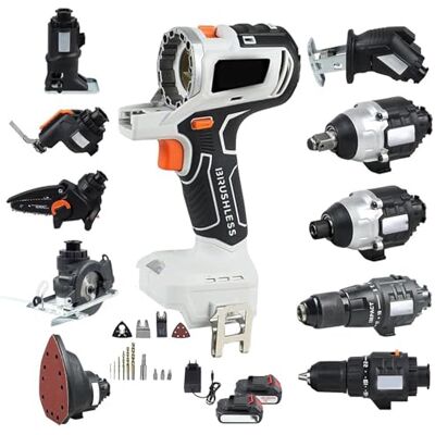 DRFGHK Brushless Power Tool Set Combo Kits, 10 in 1 Cordless Woodworking Tool Set, Multi-Functional Drill Sets Combo Kit with 4.0Ah Battery & Tool Box for Versatile DIY Projects DRFGHK Brushless Power Tool Set Combo Kits, 10 in 1 Cordless Woodworking Tool Set, Multi-Functional Drill Sets Combo Kit with 4.0Ah Battery & Tool Box for Versatile DIY Projects