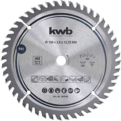 kwb Kreissägeblatt 156 x 12,75 mm, sehr feiner Schnitt, Sägeblatt geeignet für Arbeitsplatten, Holz und beschichtete Platten kwb Kreissägeblatt 156 x 12,75 mm, sehr feiner Schnitt, Sägeblatt geeignet für Arbeitsplatten, Holz und beschichtete Platten