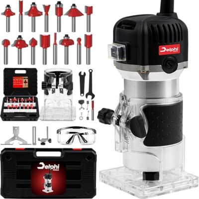 Delphi Holzfräse Oberfräse Electric Hand Holz Fräsmaschine mit Koffer 12 Set Zubehör 800 W 330000 R/min 6,35 mm Wood Router Kantenfräse Handpalmenfräser für die Holzbearbeitung Delphi Holzfräse Oberfräse Electric Hand Holz Fräsmaschine mit Koffer 12 Set Zubehör 800 W 330000 R/min 6,35 mm Wood Router Kantenfräse Handpalmenfräser für die Holzbearbeitung