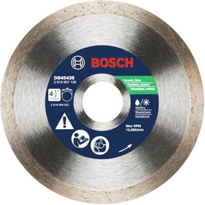 Bosch DB4543S Standard-Diamantklinge mit durchgehendem Rand, 1,2 cm (4 1/2 Zoll), Dorn für saubere Nass-/Trockenschneidanwendungen in Keramikfliesen, Schiefer Bosch DB4543S Standard-Diamantklinge mit durchgehendem Rand, 1,2 cm (4 1/2 Zoll), Dorn für saubere Nass-/Trockenschneidanwendungen in Keramikfliesen, Schiefer