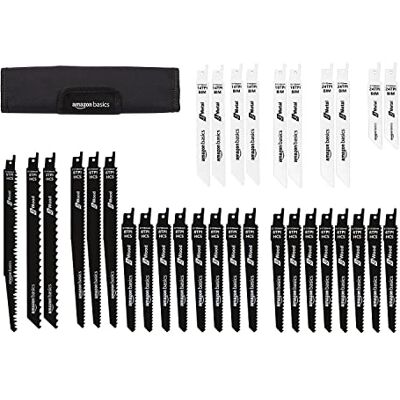 Amazon Sägeblatt-Set für Säbelsägen, mit Aufbewahrungstasche, 32 Stück, Schwarz und Weiß Amazon Sägeblatt-Set für Säbelsägen, mit Aufbewahrungstasche, 32 Stück, Schwarz und Weiß