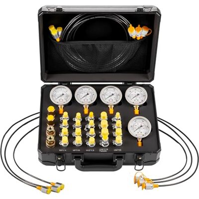 VEVOR Hydraulikdruck Testkit, 10/60 / 160/400 / 600 Bar, Hydraulik Messgerät Set inkl. 5 Messgeräte, 20 Kupplungen, 4 Schnellkupplungen, 3 Schläuche für Bagger-Baumaschinen VEVOR Hydraulikdruck Testkit, 10/60 / 160/400 / 600 Bar, Hydraulik Messgerät Set inkl. 5 Messgeräte, 20 Kupplungen, 4 Schnellkupplungen, 3 Schläuche für Bagger-Baumaschinen