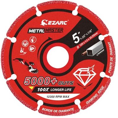 EZARC Diamant Trennscheibe 125 x 1,2 x 22,23 mm für Metall und Stahl Diamantkörnung im Segment, Über 5.000 Schnitte, 12200 U/min, Trockenschneiden von Bewehrungsstäben, Messingprofilen, Rohren EZARC Diamant Trennscheibe 125 x 1,2 x 22,23 mm für Metall und Stahl Diamantkörnung im Segment, Über 5.000 Schnitte, 12200 U/min, Trockenschneiden von Bewehrungsstäben, Messingprofilen, Rohren