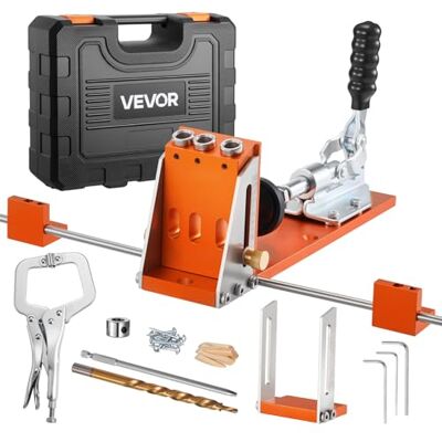 VEVOR Pocket Hole Jig Kit Taschenloch-Vorrichtungssatz 12,7-38,1 mm, Vorrichtungs-Taschenlochsystem mit Werkzeugkoffer C-Klemme Stufenbohrer Sechskantschlüssel Bohrstoppring Vierkant-Antriebsbit VEVOR Pocket Hole Jig Kit Taschenloch-Vorrichtungssatz 12,7-38,1 mm, Vorrichtungs-Taschenlochsystem mit Werkzeugkoffer C-Klemme Stufenbohrer Sechskantschlüssel Bohrstoppring Vierkant-Antriebsbit