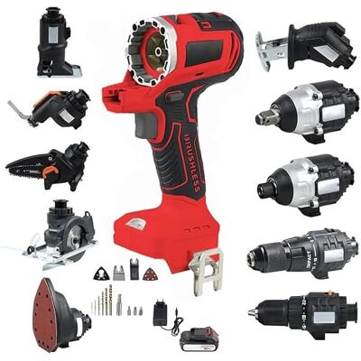 KJZQXYX Bürstenloses Elektrowerkzeug-Kombi-Set, 10-in-1-Akku-Bohrer-Set, für Holzbearbeitung, Möbelreparatur und DIY-Projekte (rot) KJZQXYX Bürstenloses Elektrowerkzeug-Kombi-Set, 10-in-1-Akku-Bohrer-Set, für Holzbearbeitung, Möbelreparatur und DIY-Projekte (rot)