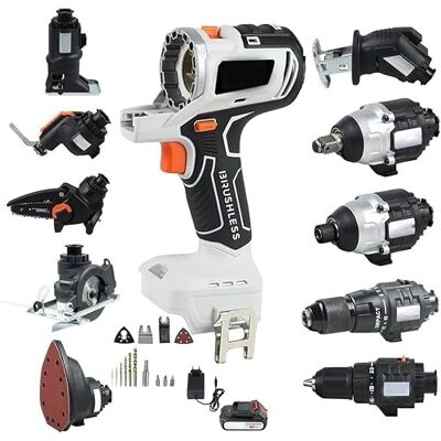 KJZQXYX Bürstenloses Elektrowerkzeug-Kombi-Set, 10-in-1-Akku-Bohrer-Set, für Holzbearbeitung, Möbelreparatur und DIY-Projekte (weiß) KJZQXYX Bürstenloses Elektrowerkzeug-Kombi-Set, 10-in-1-Akku-Bohrer-Set, für Holzbearbeitung, Möbelreparatur und DIY-Projekte (weiß)
