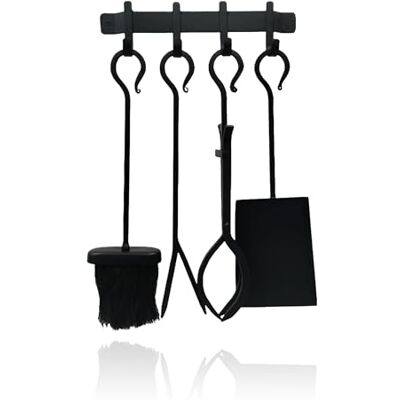 Relaxdays Kaminbesteck, 5-TLG. Set, Schürhaken, Schaufel, Aschebesen, Feuerzange, Wandhalterung, Ofengarnitur, schwarz Relaxdays Kaminbesteck, 5-TLG. Set, Schürhaken, Schaufel, Aschebesen, Feuerzange, Wandhalterung, Ofengarnitur, schwarz