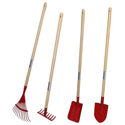 Land-Haus-Shop Kinder Gartengeräte Set 4-teilig ROT Spaten, Harke, Rechen, Schaufel, Spielzeug Garten Geräte massiv Land-Haus-Shop Kinder Gartengeräte Set 4-teilig ROT Spaten, Harke, Rechen, Schaufel, Spielzeug Garten Geräte massiv