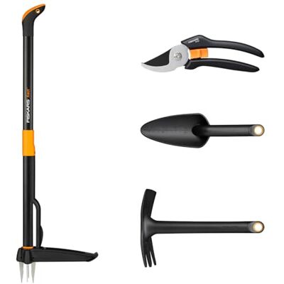 Fiskars Gartenwerkzeuge-Set, 4-teilig, Xact Unkrautstecher, Länge: 1 m, Solid Kombihacke, Länge: 28 cm, Solid Blumenkelle, Länge: 28 cm, Solid Bypass-Gartenschere P121, 1077309 Fiskars Gartenwerkzeuge-Set, 4-teilig, Xact Unkrautstecher, Länge: 1 m, Solid Kombihacke, Länge: 28 cm, Solid Blumenkelle, Länge: 28 cm, Solid Bypass-Gartenschere P121, 1077309