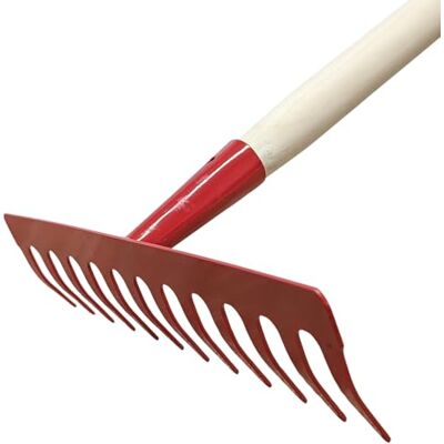 Land-Haus-Shop Garten Gerät Harke Rasen Boden Erde Rechen 12 Zinken Metall rot Gartenrechen 28 cm mit Holz Stiel Land-Haus-Shop Garten Gerät Harke Rasen Boden Erde Rechen 12 Zinken Metall rot Gartenrechen 28 cm mit Holz Stiel