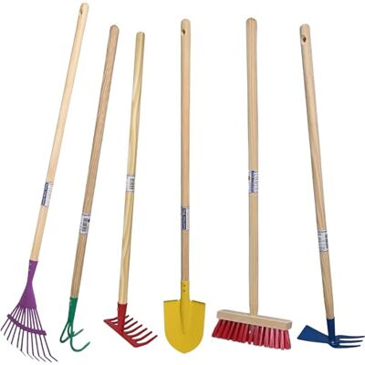 Land-Haus-Shop Kinder Gartengeräte Set, 6 Teile Besen, Spaten, Harke, Rechen, Schaufel, Spielzeug Garten Geräte massiv Land-Haus-Shop Kinder Gartengeräte Set, 6 Teile Besen, Spaten, Harke, Rechen, Schaufel, Spielzeug Garten Geräte massiv