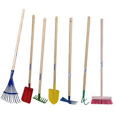 Land-Haus-Shop Kinder Gartengeräte Set, 7 Teile Besen, Spaten, Harke, Rechen, Schaufel, Spielzeug Garten Geräte massiv Land-Haus-Shop Kinder Gartengeräte Set, 7 Teile Besen, Spaten, Harke, Rechen, Schaufel, Spielzeug Garten Geräte massiv