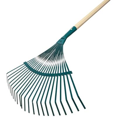 Land-Haus-Shop Laubrechen Garten Laub Fächer Rechen Besen Fächerbesen Metall grün lackiert mit 22 Zinken und Stiel Gesamtlänge 154 cm Land-Haus-Shop Laubrechen Garten Laub Fächer Rechen Besen Fächerbesen Metall grün lackiert mit 22 Zinken und Stiel Gesamtlänge 154 cm