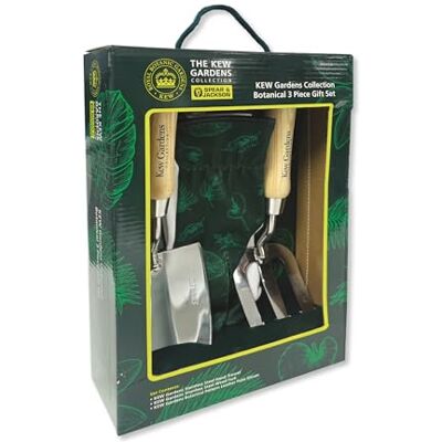 Jackson 3055KEW Kew Gardens Botanisches Geschenkset – Handkelle & Unkrautgabel aus Edelstahl mit FSC-Holzgriffen + Gartenhandschuhe mit Lederhandfläche Jackson 3055KEW Kew Gardens Botanisches Geschenkset – Handkelle & Unkrautgabel aus Edelstahl mit FSC-Holzgriffen + Gartenhandschuhe mit Lederhandfläche